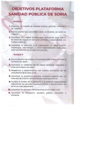 Objetivos Plataforma Sanidad Pública de Soria